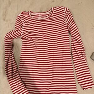 Everlane Red and White Striped Long Sleeve Top